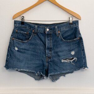 Levi's 501 High Rise Distressed Denim Cutoff Shorts Size W32 Vintage Blue